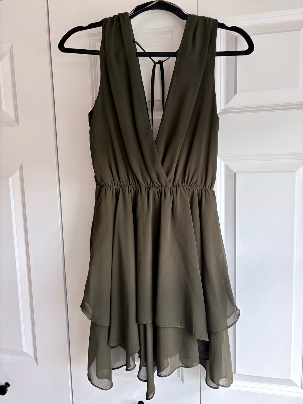 Akira Chicago Olive Green Chiffon Ruffle Mini Dress Size S